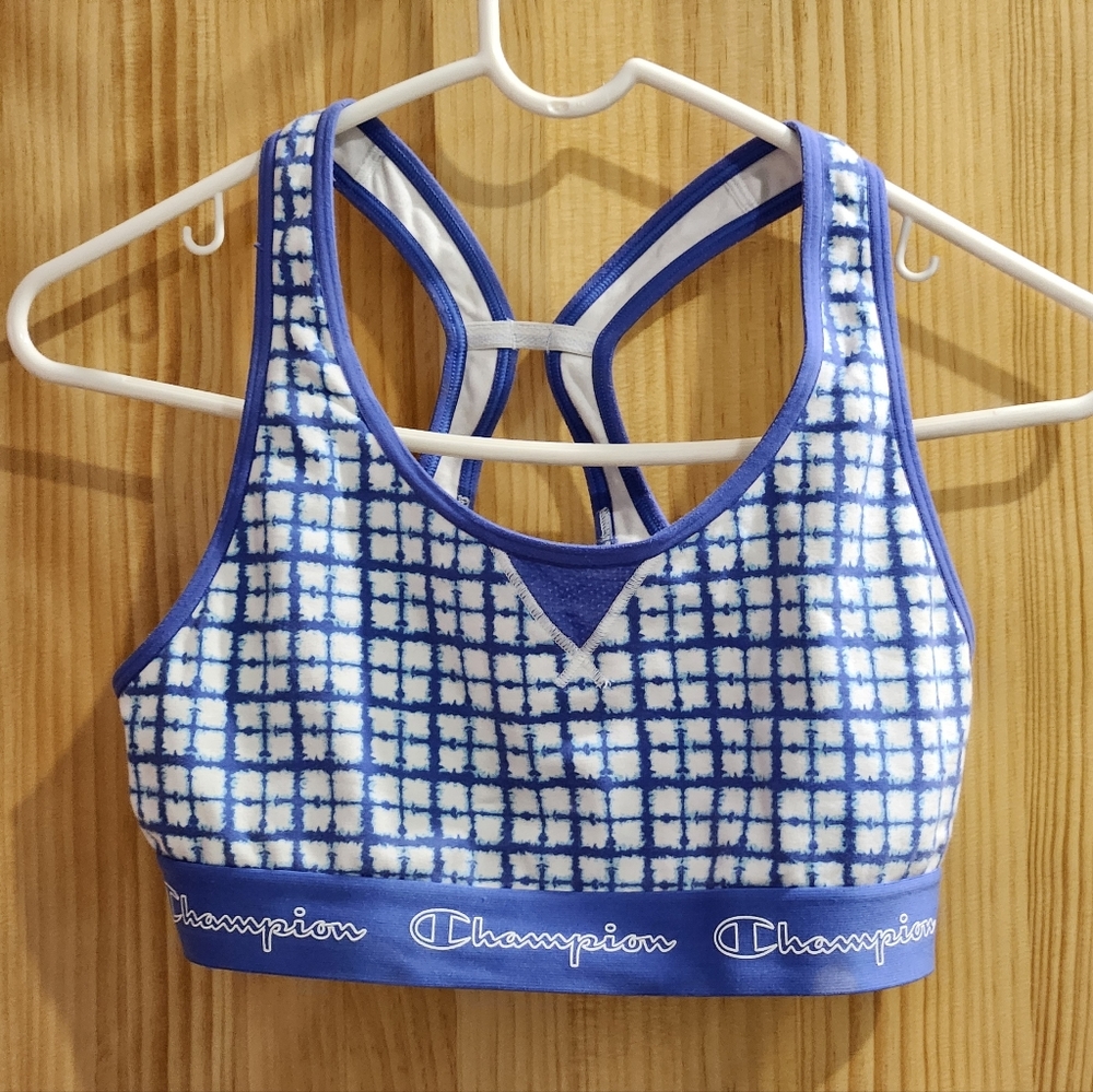 Champion Women's The Authentic Sports Bra, Mini Batik Check, Size M; Light Blue